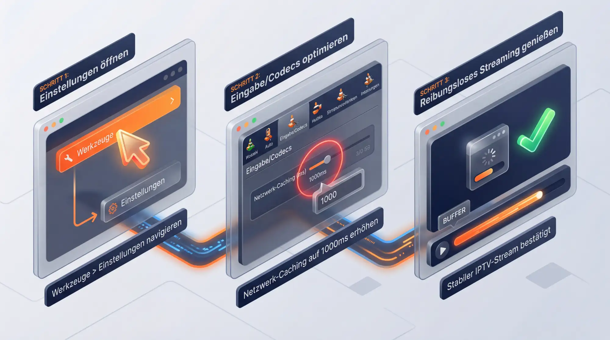 VLC Player Einstellungen optimieren für IPTV Streaming - Puffer Netzwerk-Caching konfigurieren 